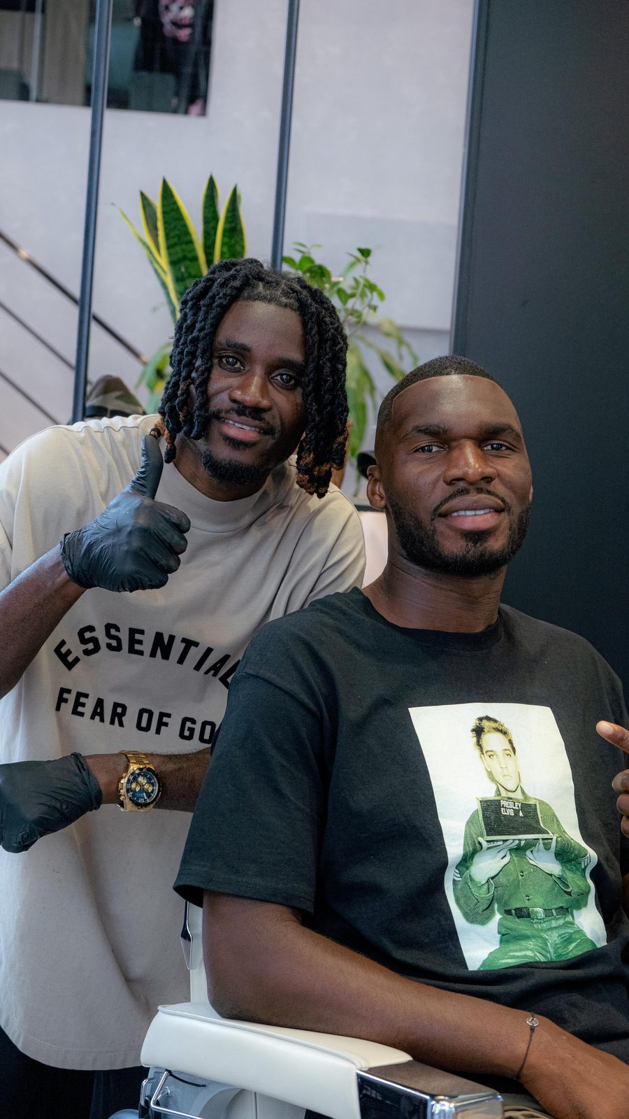 Barber and client after the cut